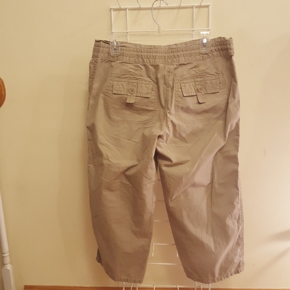 AnnTayor Loft 💙Khaki Capris Drawstring Waist - Picture 2 of 4